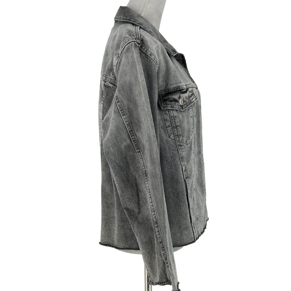 Kensie Jeans Jacket Womens Large Gray Cotton Denim Luxe Raw Hems Vintage - Picture 7 of 16